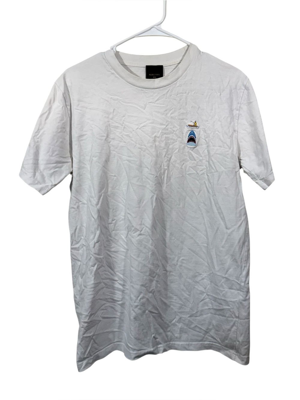 Percival Shark Embroidered Logo White Short Sleeve T-Shirt